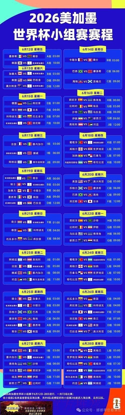 2026世界杯每日赛程官方发布最新时间表怎么查 2026世界杯每日赛程官方发布最新时间表怎么查